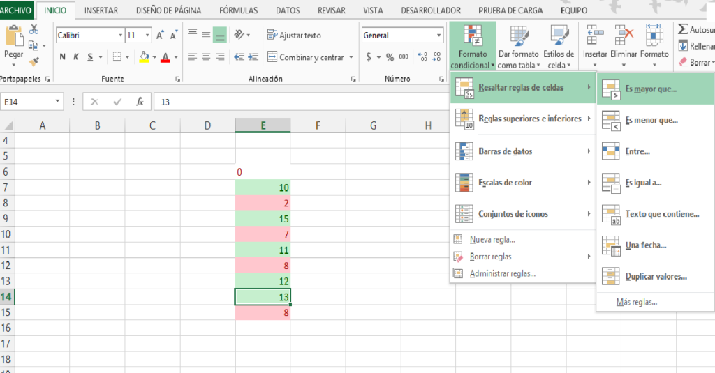 color de celdas en excel