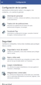 menu facebook pay en tu celular