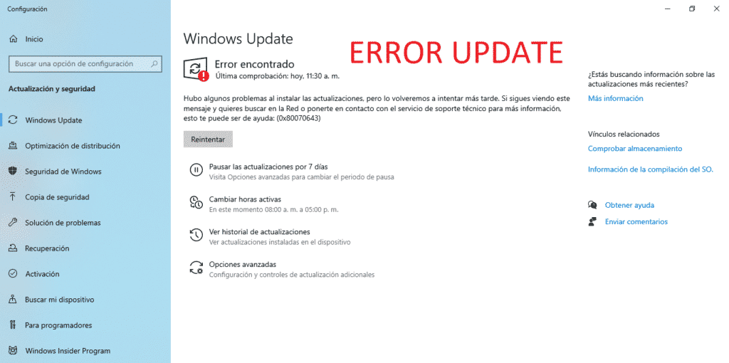 error Update windows 10