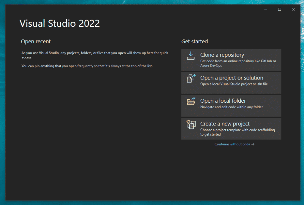 visual studio 2022 inicio