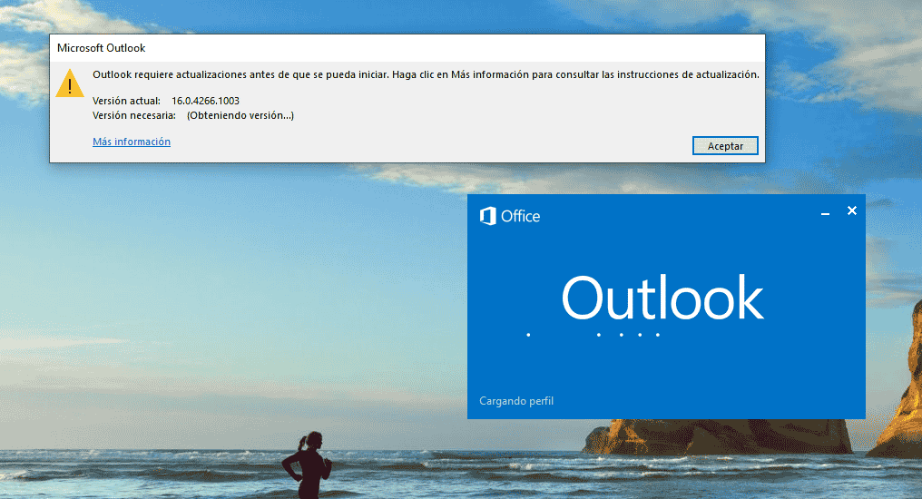 Outlook requiere actualizaciones antes de que se pueda iniciar