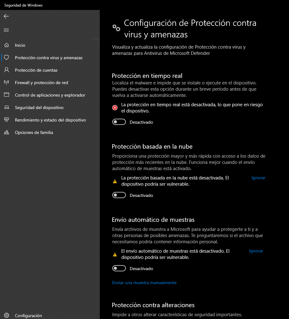 desactiva la seguridad de windows